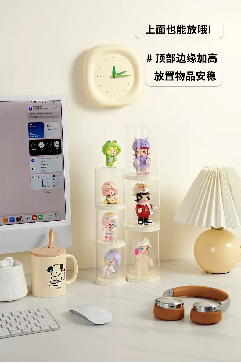 手办展示盒透明防尘单个盲盒手办架子萌粒公仔娃娃收纳盒中号