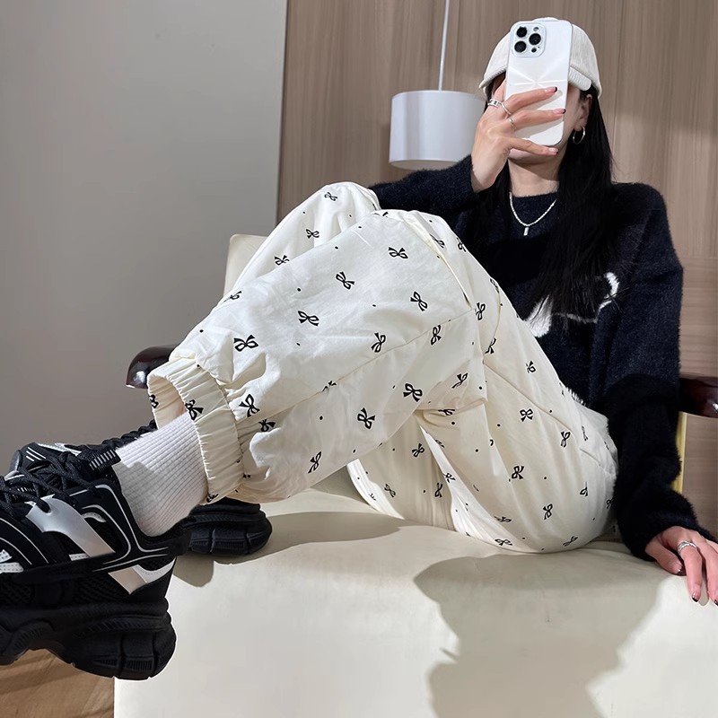 白鸭绒羽绒裤女冬季2024新款时尚东北极寒夹棉加厚保暖外穿棉裤
