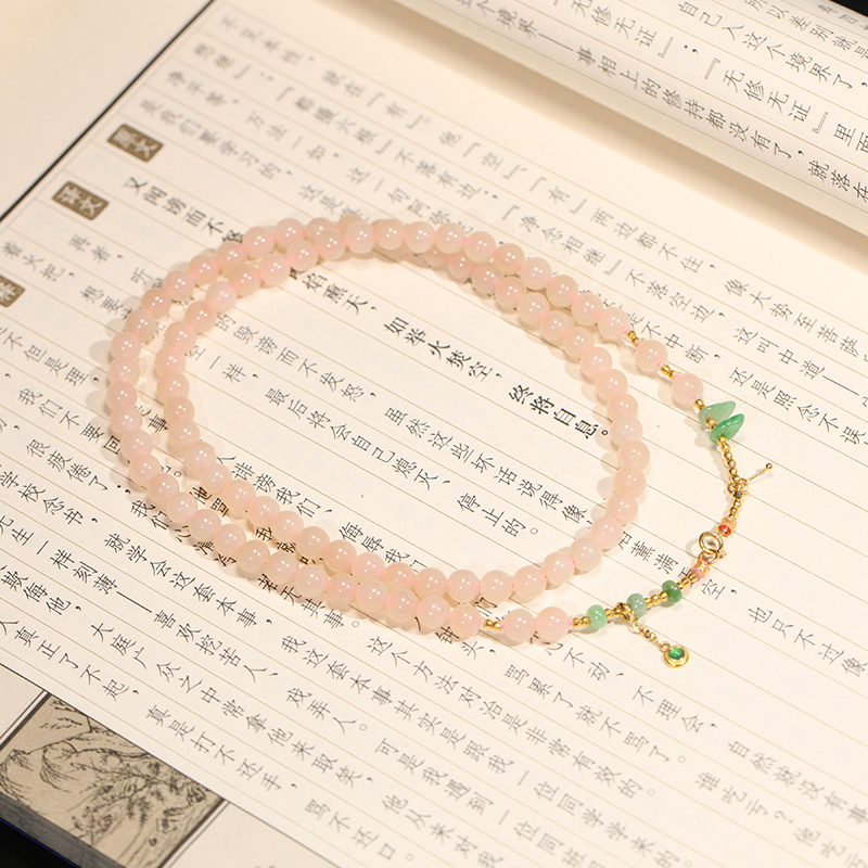 【叶叶珠宝】802和田玉藕粉+18k金项链多圈手链 卡5mm周长56cm