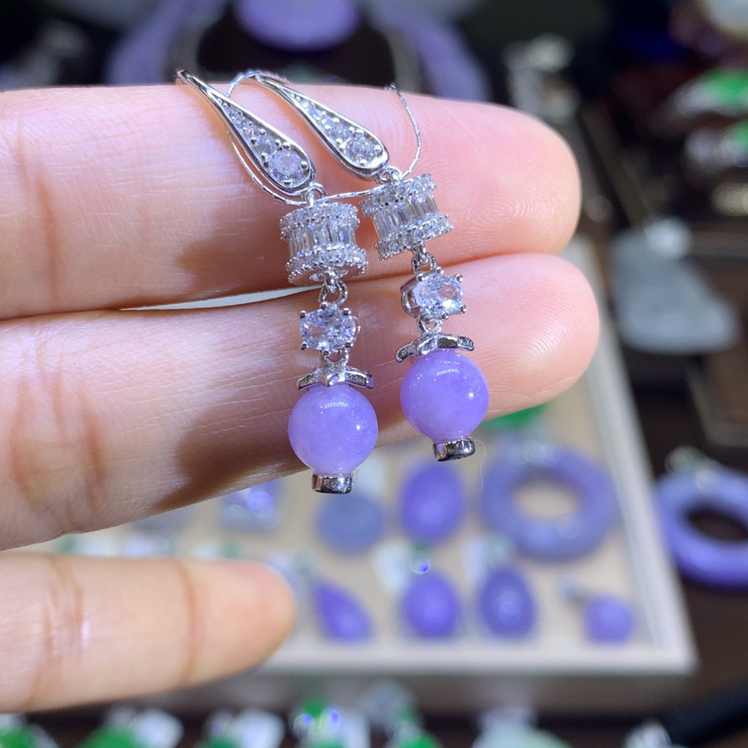 翡翠耳饰银S925镶嵌翡翠