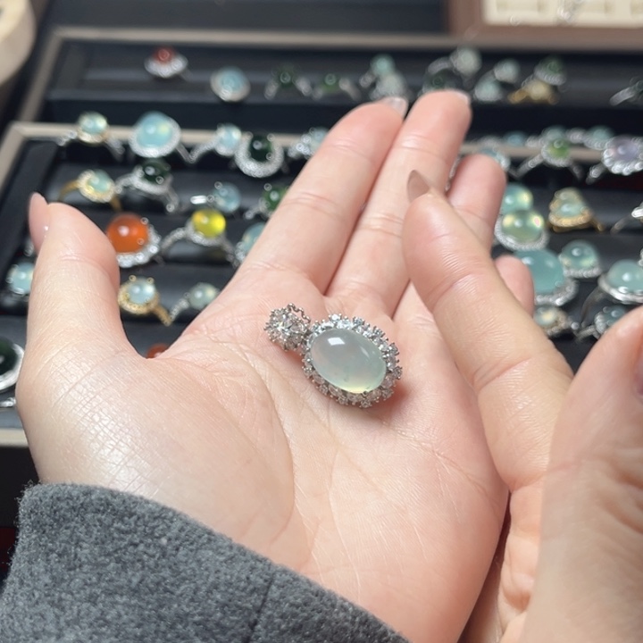 蛇纹石玉银S925镶嵌戒指