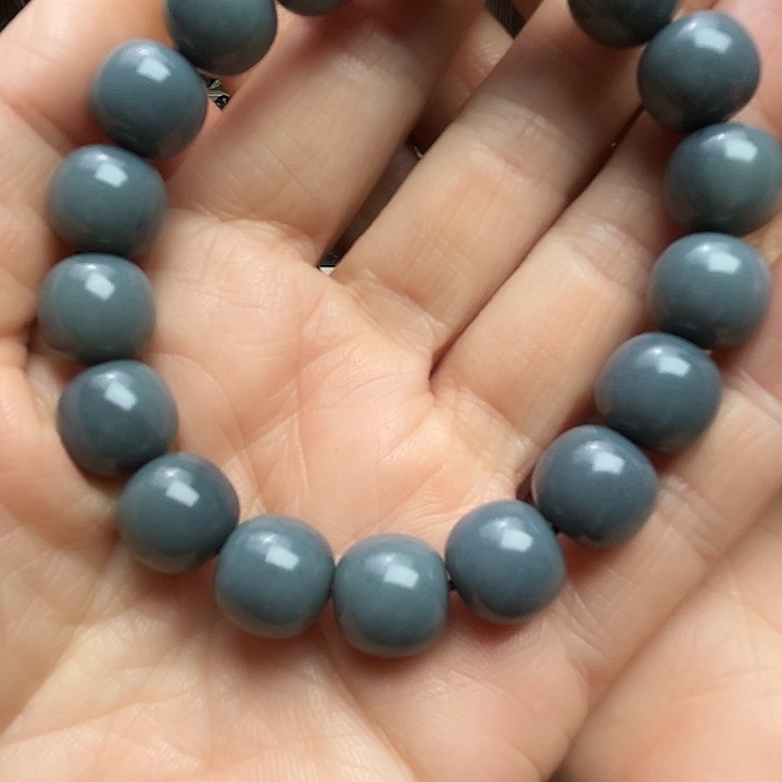 和田玉（墨玉）未镶嵌手链卡12墨蓝迪灰