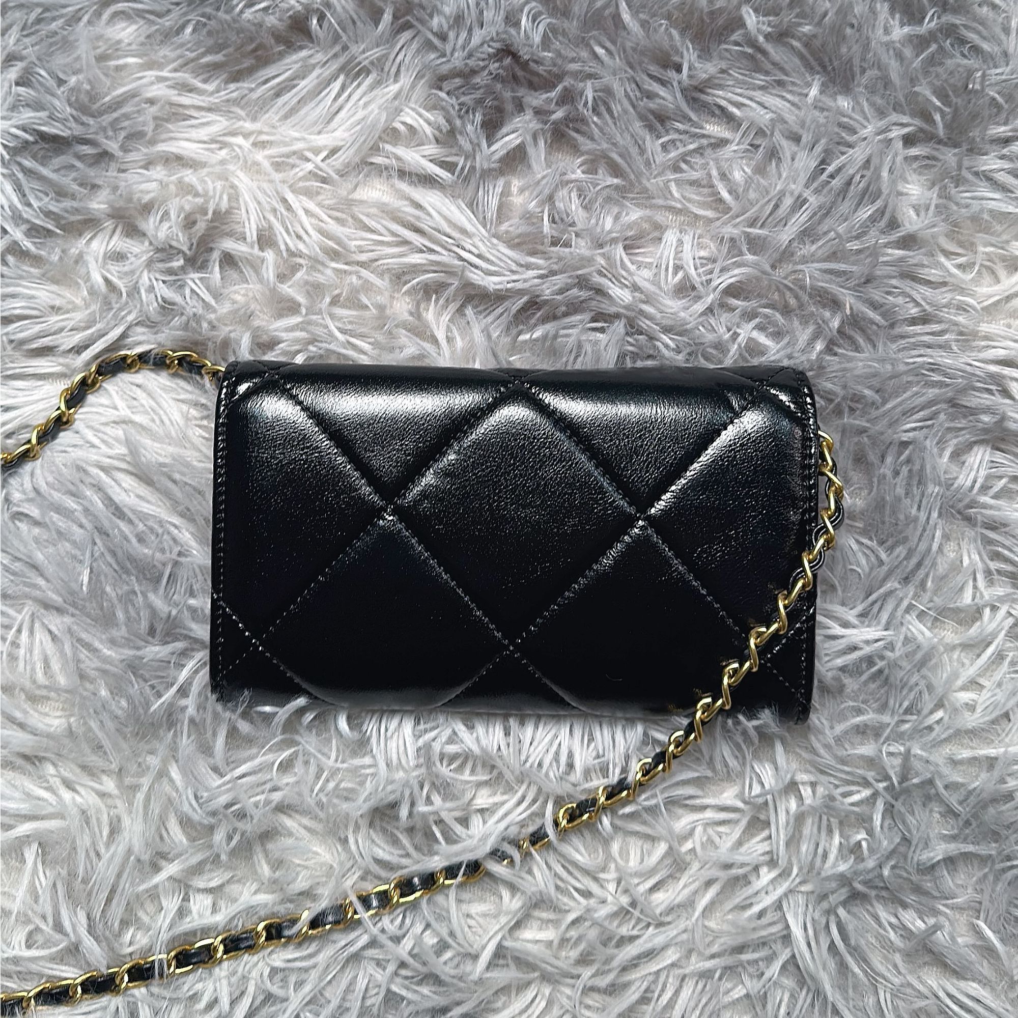 手工百搭时尚菱格mini钱包女包黑色