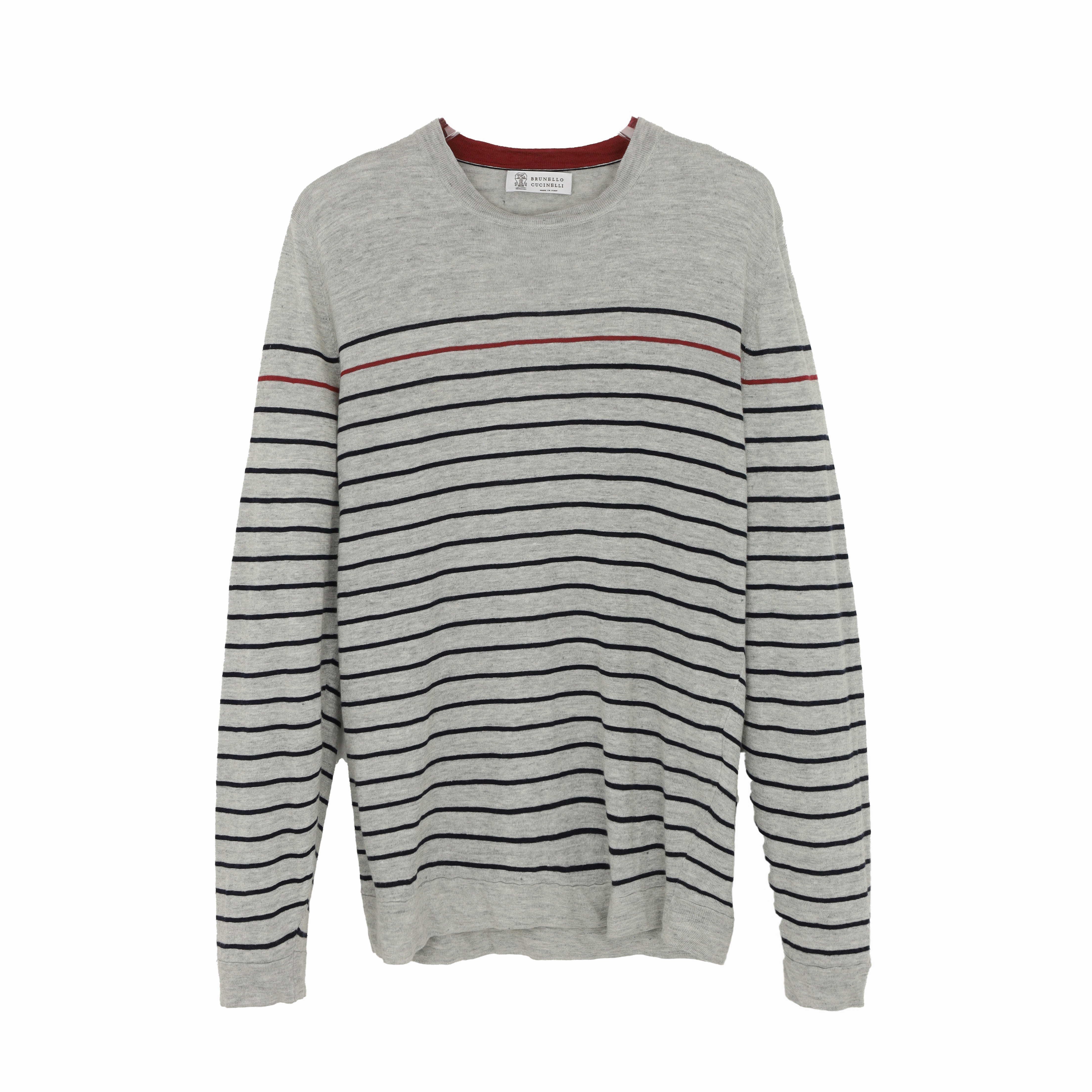 Brunello Cucinelli 男士亚麻条纹套头针织衫 8378037991700763