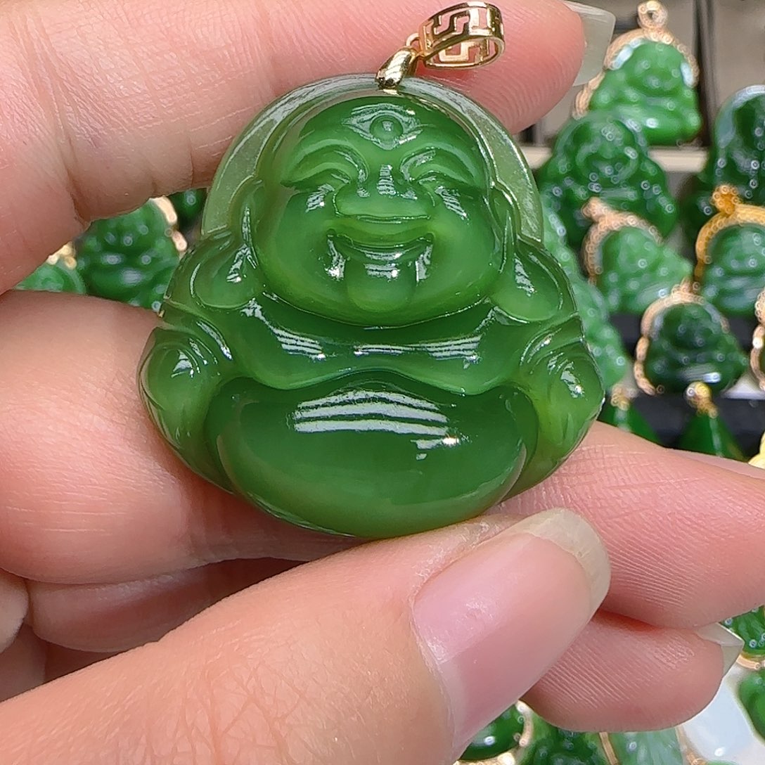 和田玉（碧玉）吊坠(不含链)18K金镶嵌