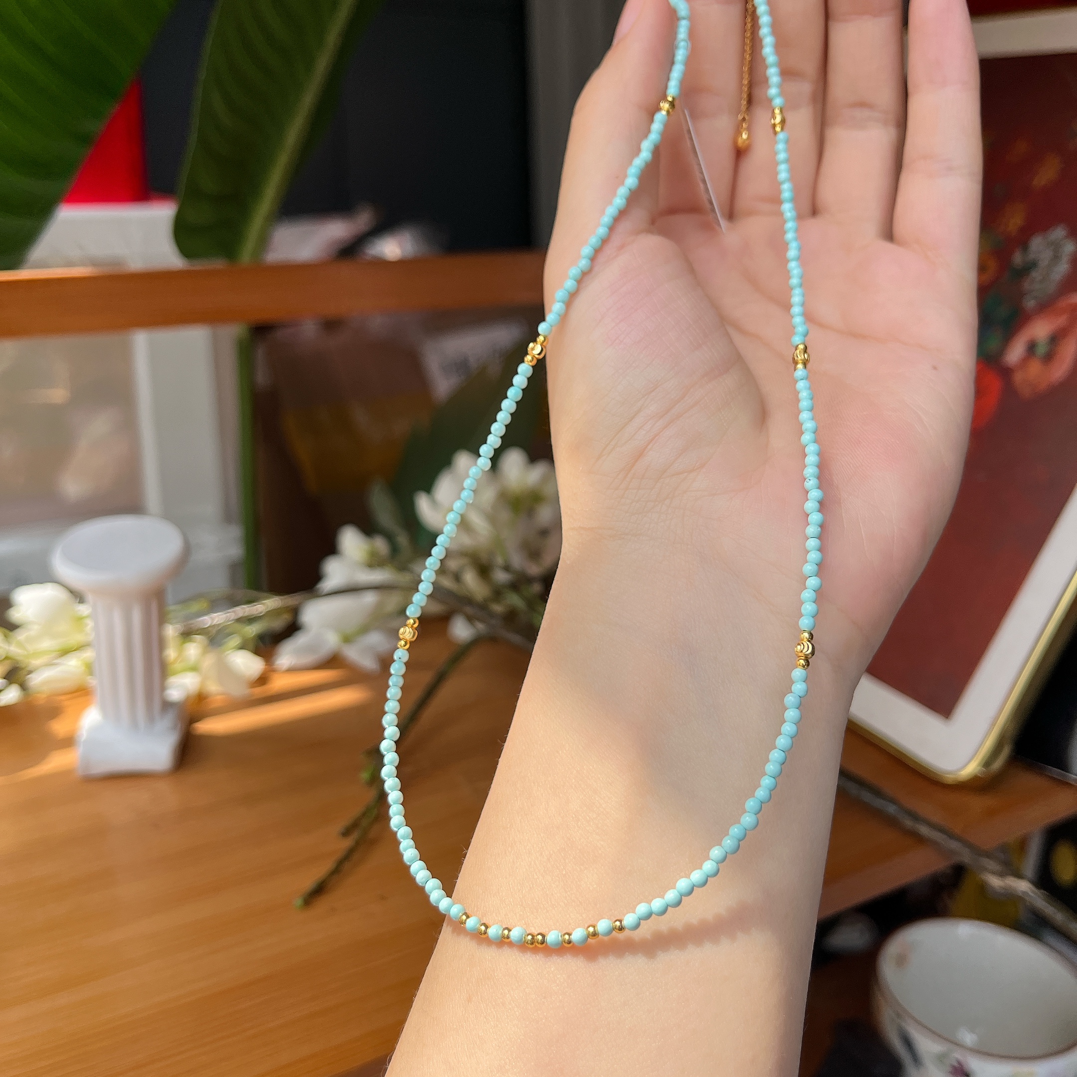 【郭老师】约2mm高品质绿松石S925银项链 长度约43cm