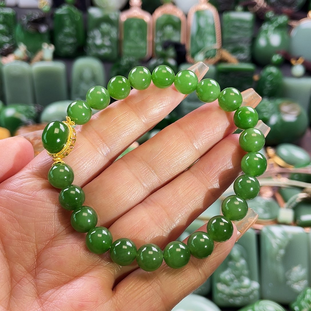 和田玉手链18K金镶嵌