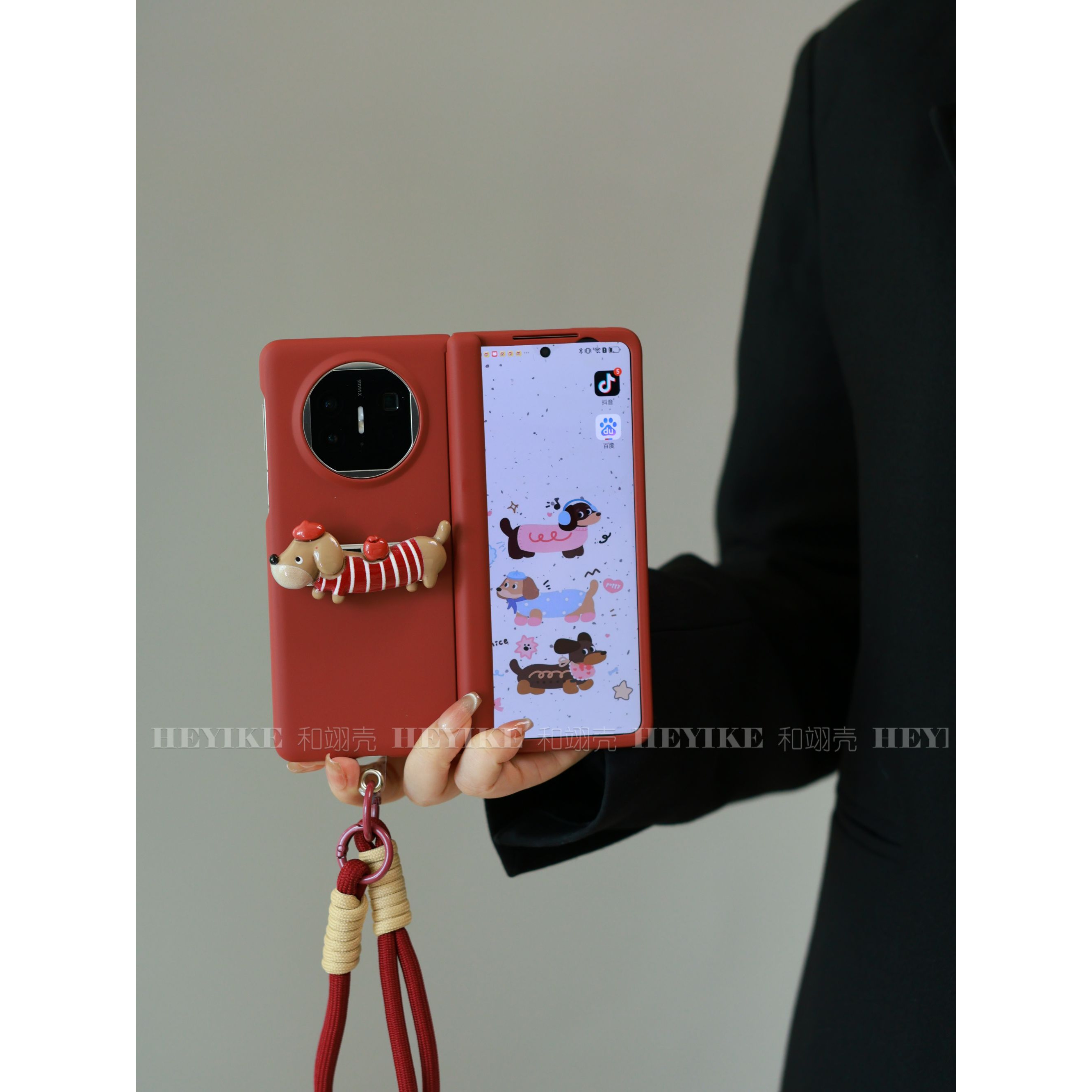 酒红腊肠狗支架适用华为mateX7折叠手机壳vivoxfold5荣耀findN5