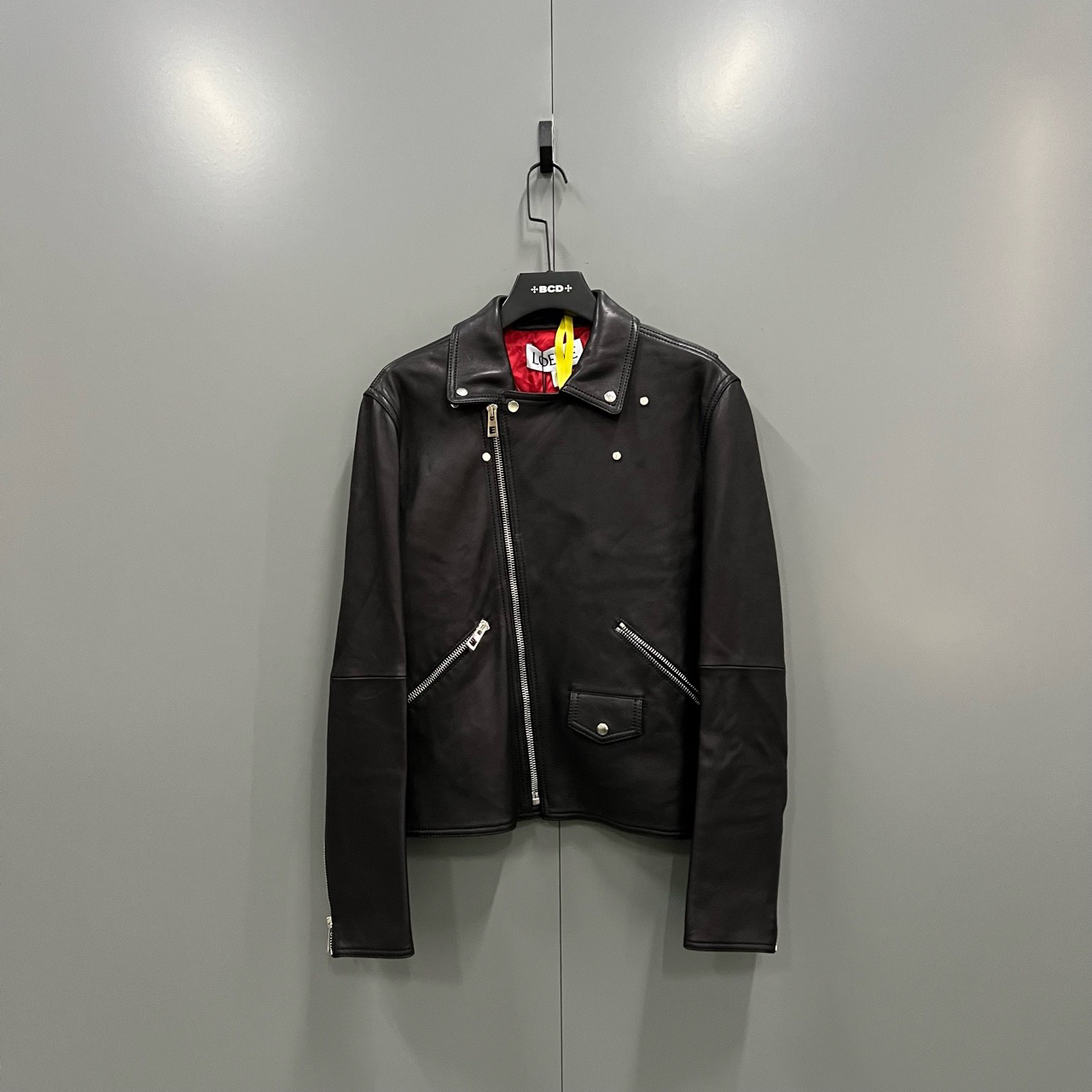 95新 LOEWE/罗意威 （bb）122 黑色小羊皮机车夹克 50码/36500