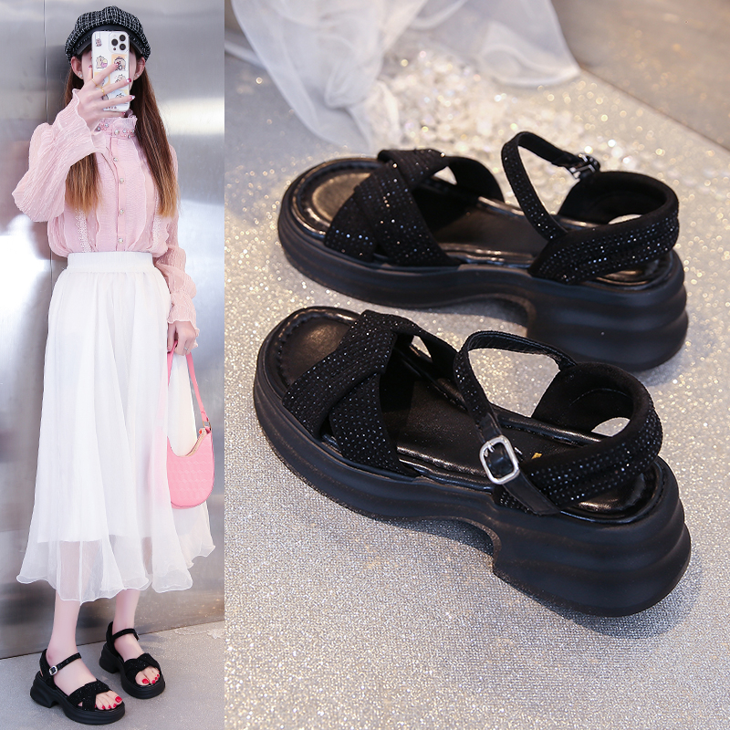 2025夏季新款女鞋繁星厚底高跟运动气质法式罗马风时尚凉鞋