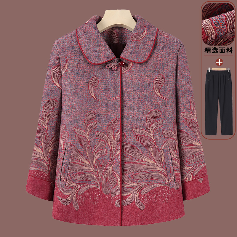 中老年春秋洋气外套奶奶秋装60-70岁高档妈妈装宽松唐装礼服上衣