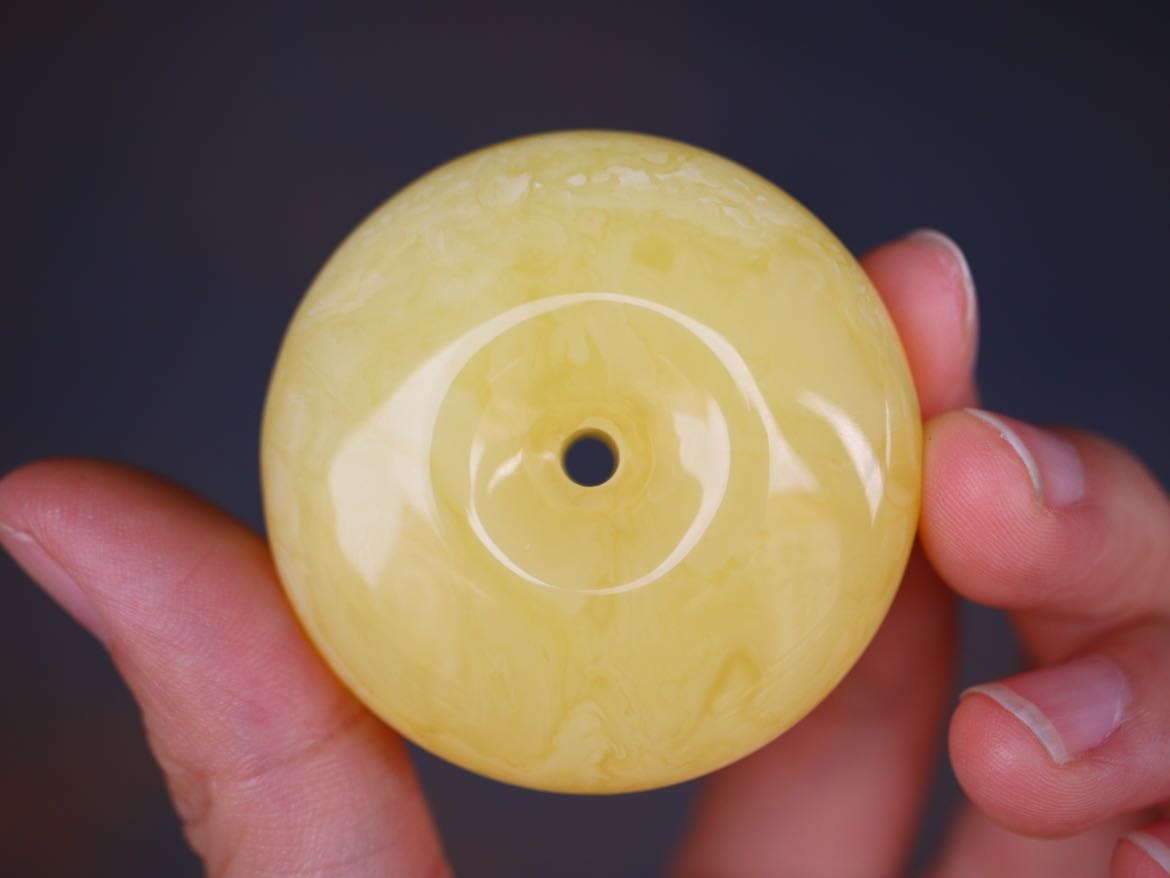 天然原矿虎皮黄白花蜜蜡平安扣 47.8*20.9mm 30.4