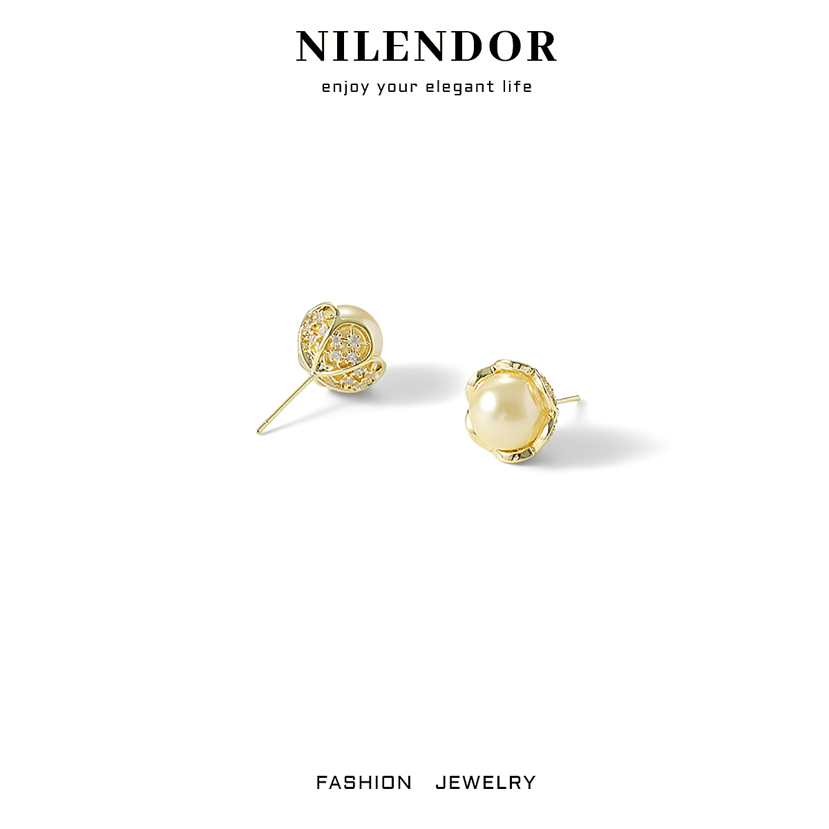 铜合金仿珍珠耳饰 ES-148时尚气质三叶草珠珠耳钉