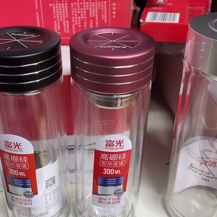 玻璃茶隔款富光玻璃杯红色