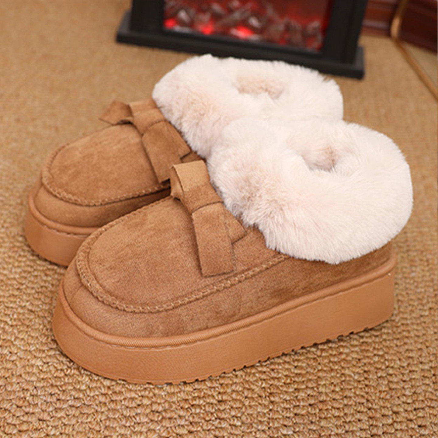 翔普加绒保暖包跟棉拖鞋女冬季2025新款室内居家厚底防滑棉鞋外穿
