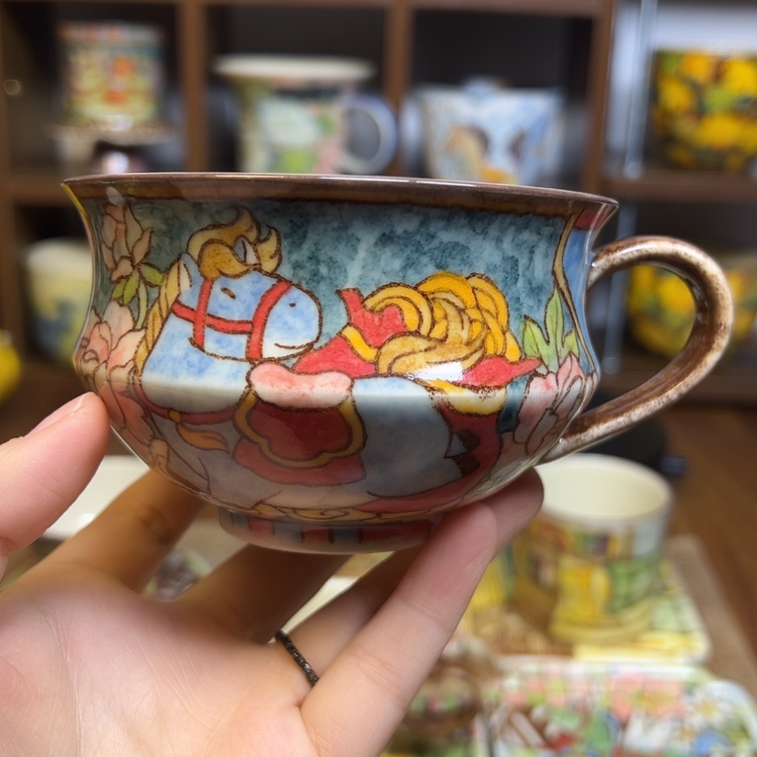 陶摆件原创手绘高温釉下彩