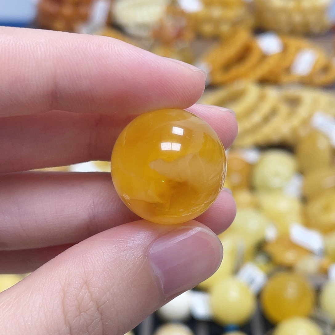 蜜蜡未镶嵌珠宝奇石圆珠满蜜橘皮金沙20.6mm瑕