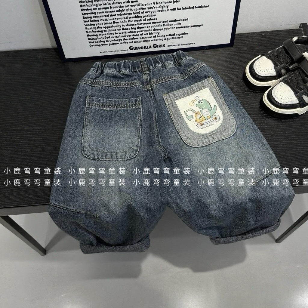 Q2537秋季开挖掘机的小恐龙牛仔长裤