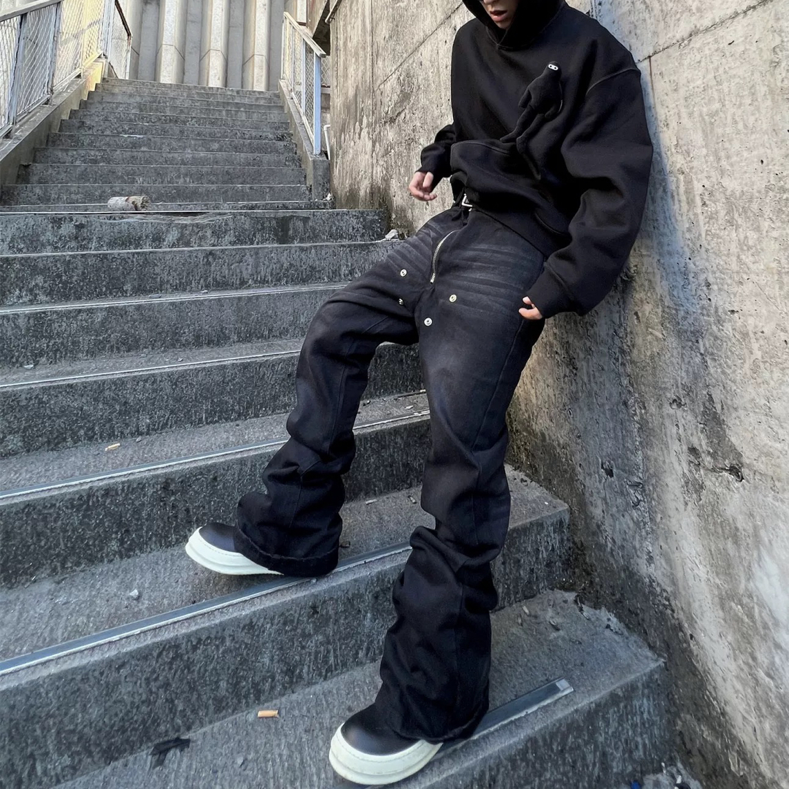 美式纽扣直筒裤修身