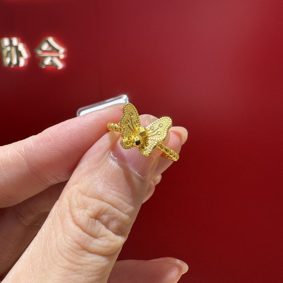 足金999戒指梦蝴蝶戒指3.88克