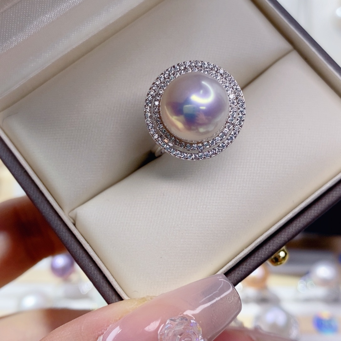 淡水珍珠戒指银S925镶嵌二*