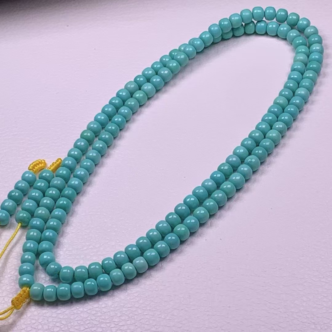 湖北天然原矿绿松石高瓷精品老型108串 料质细腻温润 直径5.5mm 