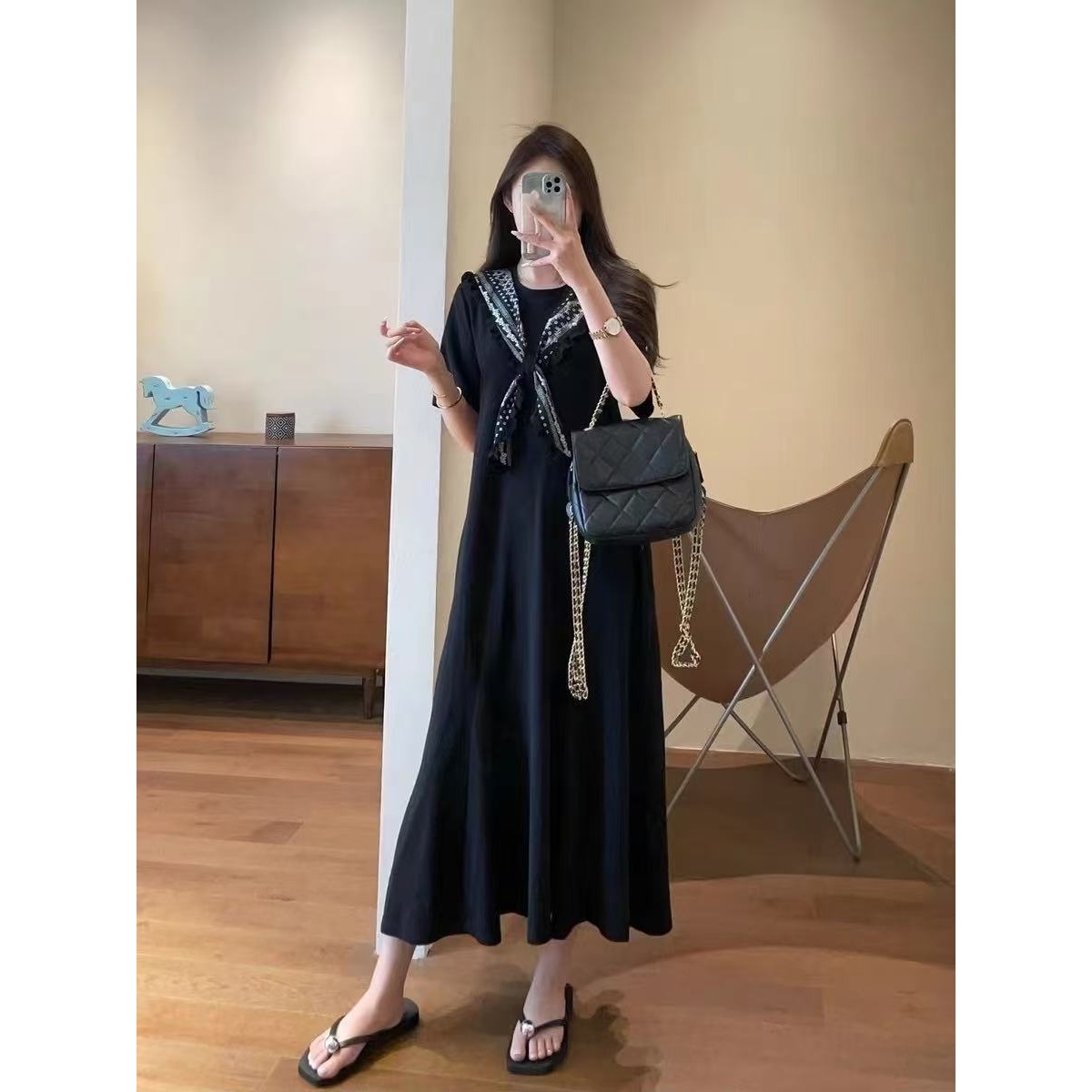 女夏季新款大版拼接系带时尚连衣裙亲子B3311