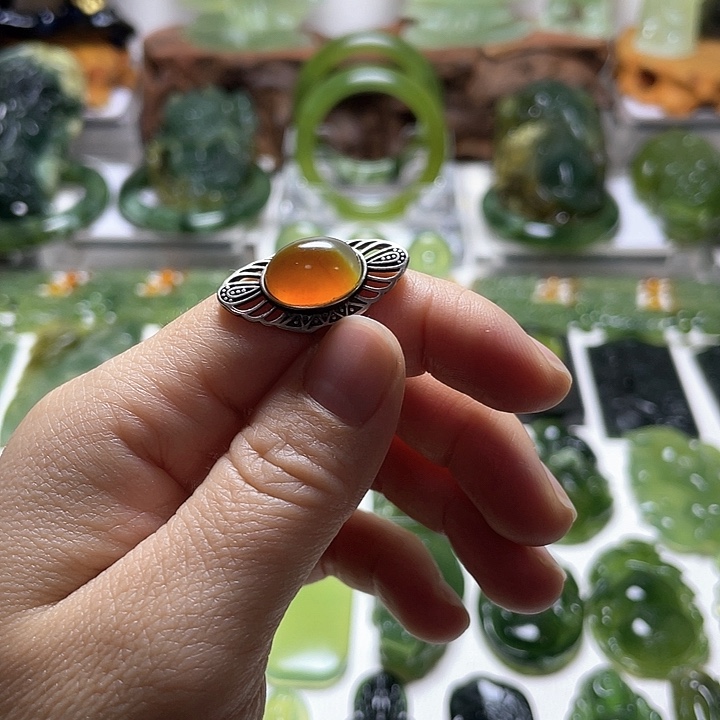 蛇纹石玉戒指银S925镶嵌