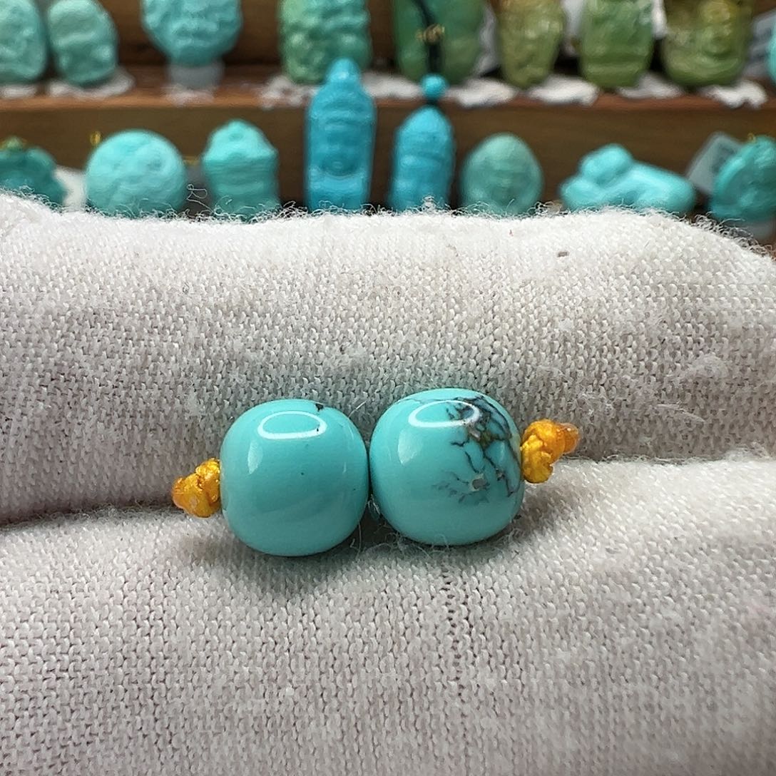 绿松石老型对珠 未镶嵌