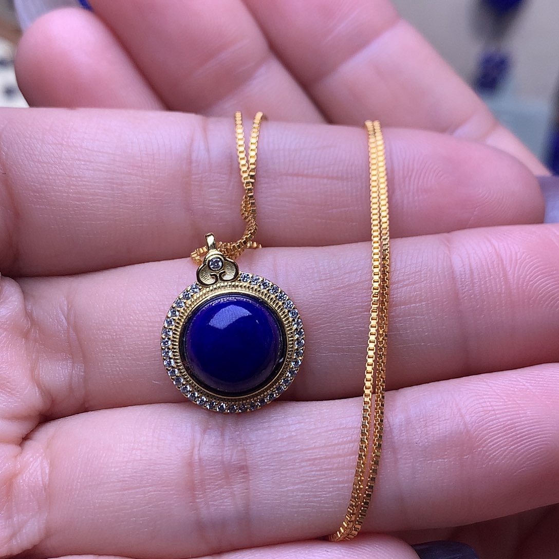 青金石银S925镶嵌吊坠15.1m