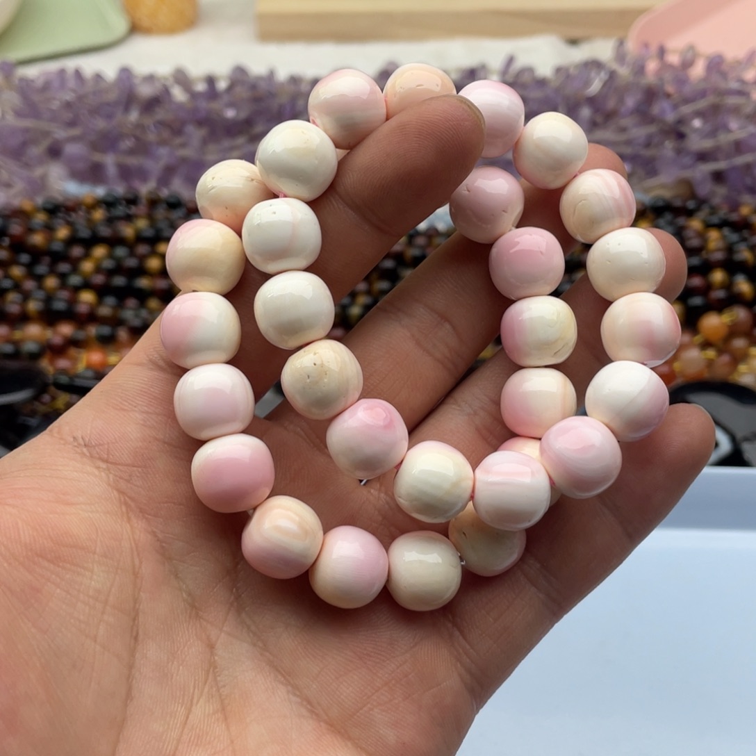 玛瑙/玉髓珠宝半成品未镶嵌一条装女王粉贝苹果老型手串卡12