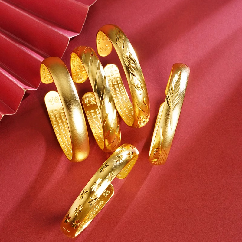 铜合金开口手镯女满天星流星雨光面喷砂女款手镯直播代发首饰礼品