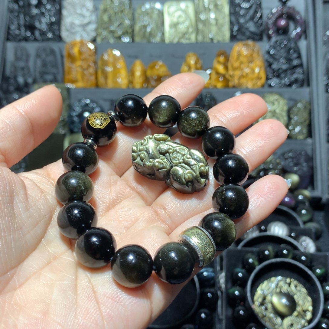 黑曜岩手链未镶嵌是***w