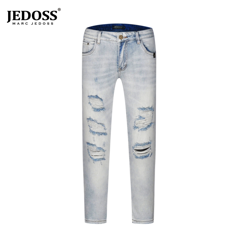 JEDOSS/爵迪斯夏季新款磨破压凸百搭破洞修身九分宽松牛仔裤X153