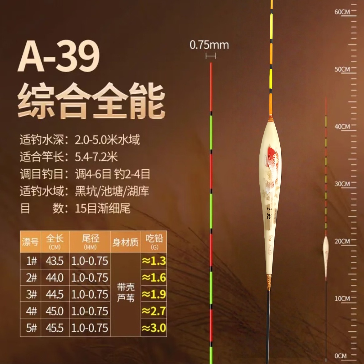 心禅A39芦苇浮漂高灵敏醒目适用于黑坑偷驴钓鲢鱼鲫鱼