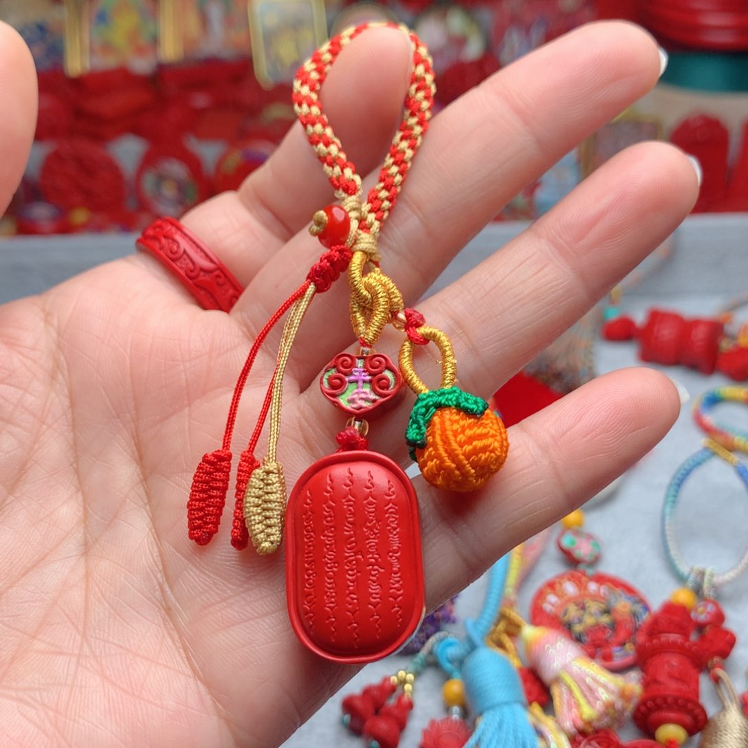 天然辰砂工艺品朱砂钥匙扣包包挂