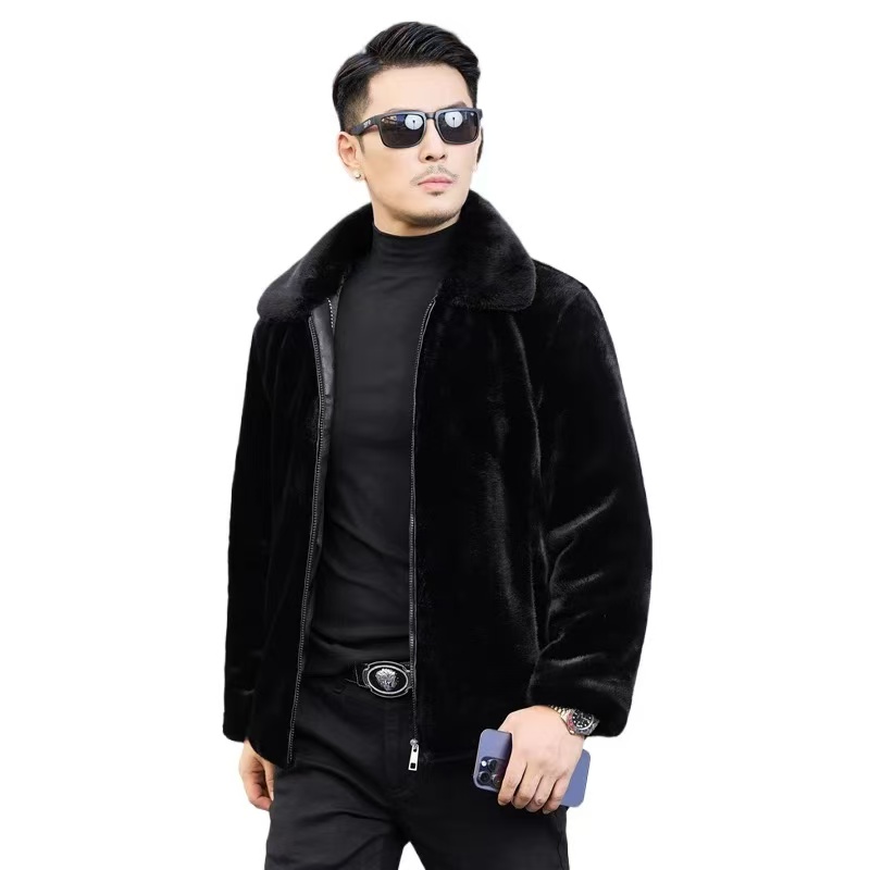 【金珠专属】冬季翻领保暖夹克男款百搭直筒貂绒外套