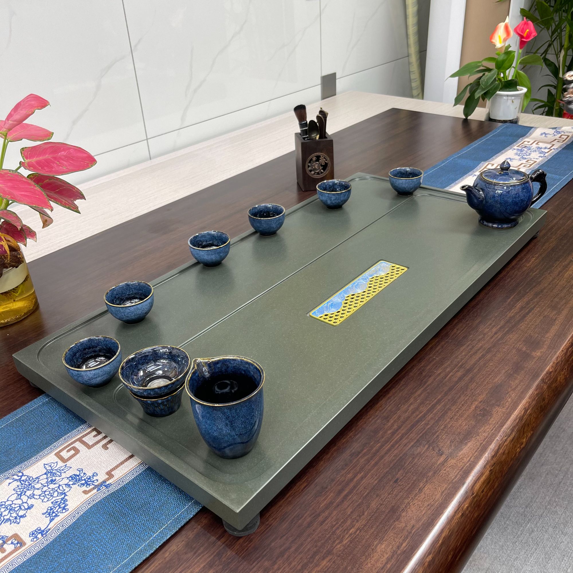 26一帆风顺款天然双a级天罗绿石茶盘居家办公室通用简约轻奢耐用