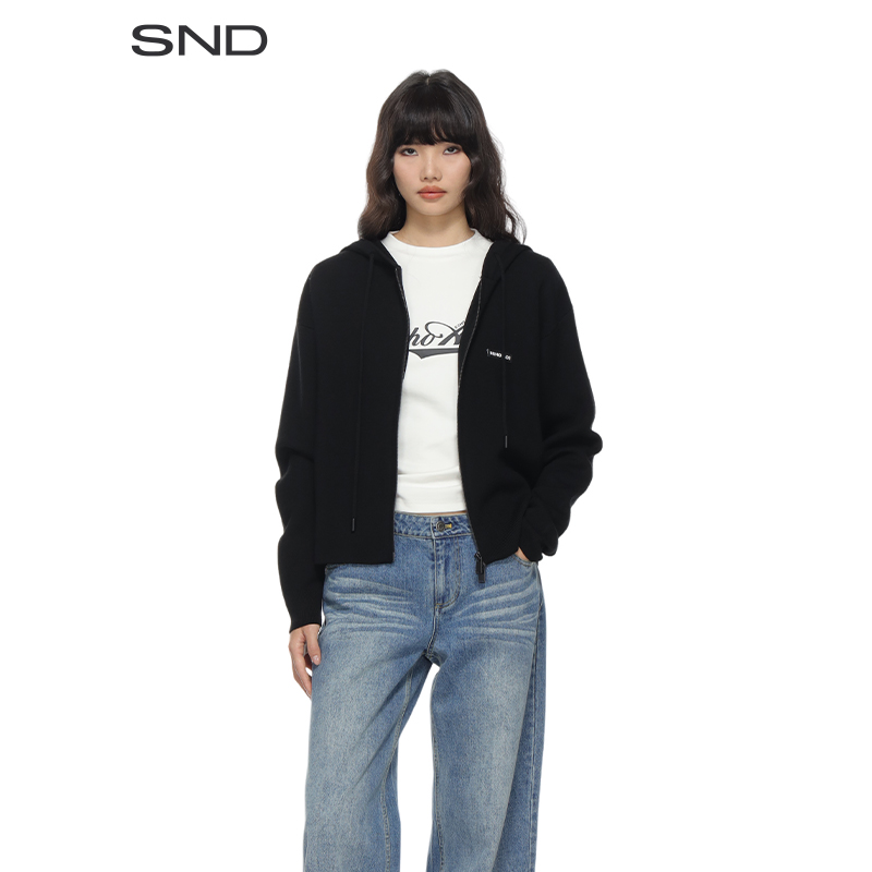 【ECHOADE 设计师品牌】SND SS25 修身抽绳连帽毛衣 时尚休闲黑色