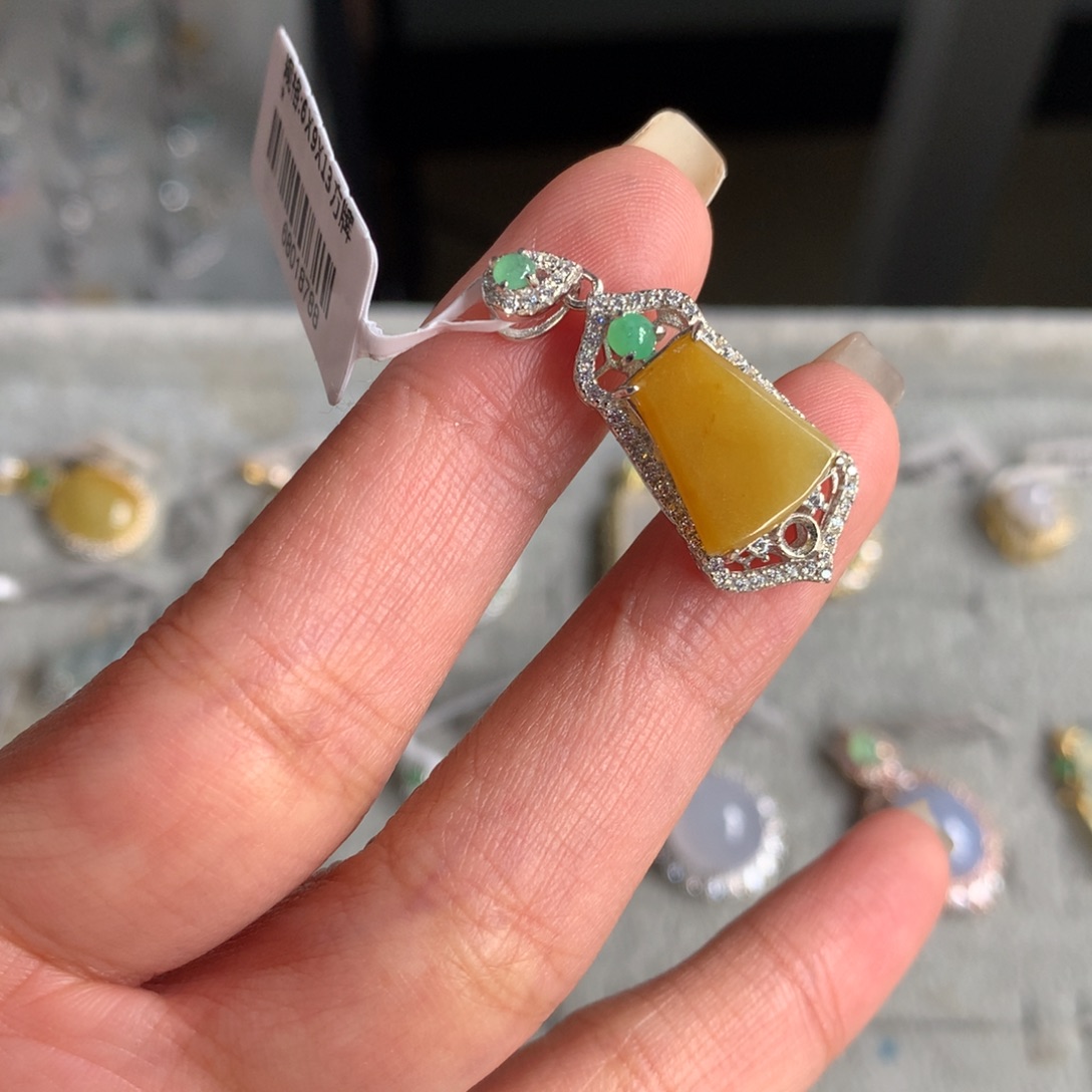 翡翠银S925镶嵌耳饰吊坠