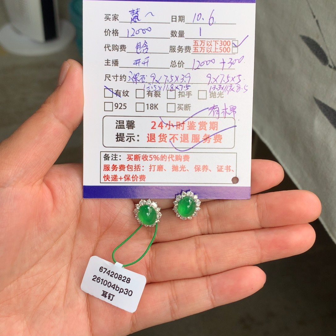 慧***⁸翡翠未镶嵌耳饰冰绿