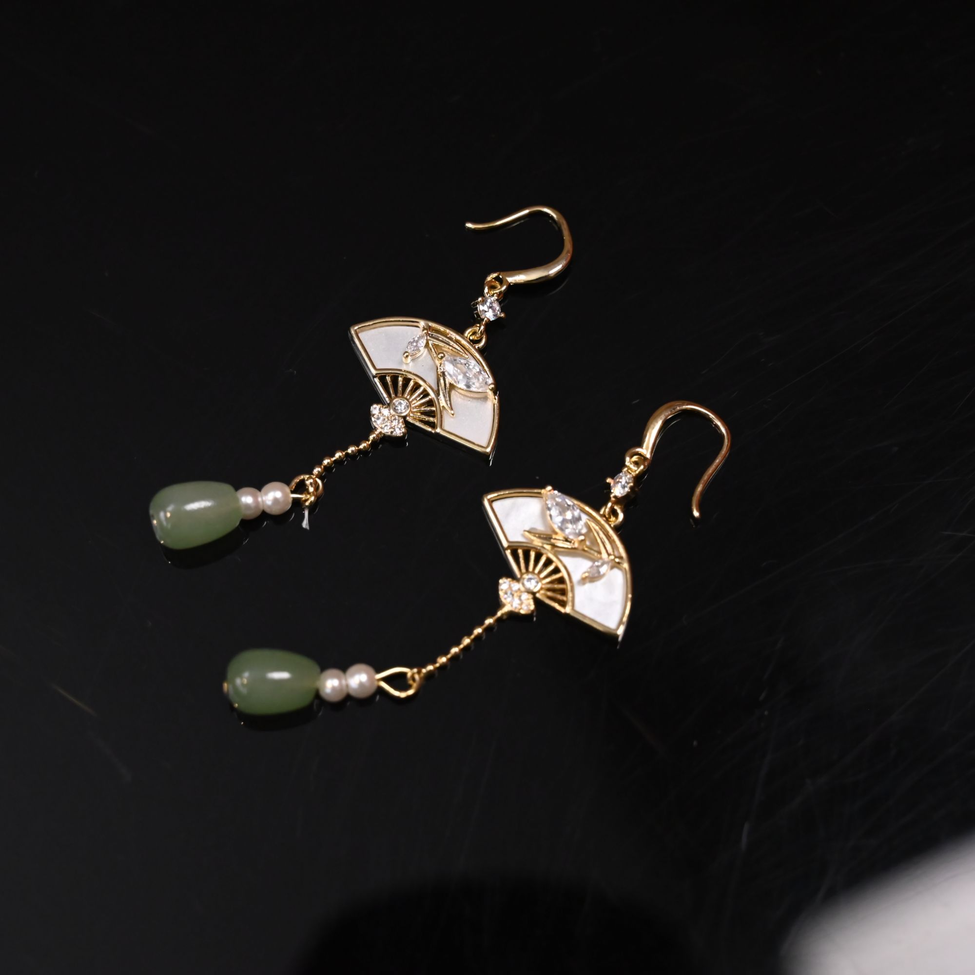 非金属布艺耳饰 扇形新中式耳坠