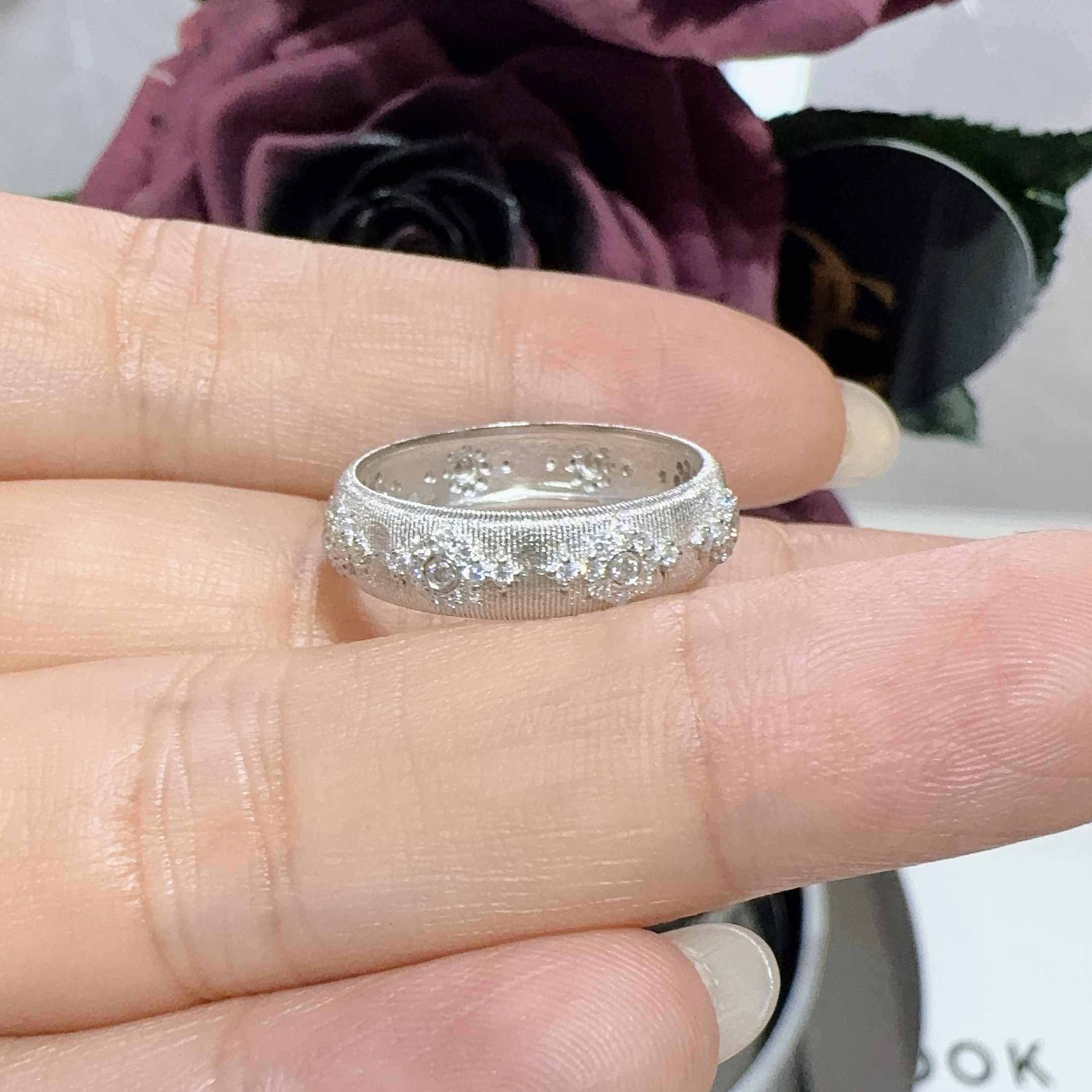 莫桑石铂金Pt950镶嵌莫桑石拉丝戒指男女同款经典时尚百搭精美S