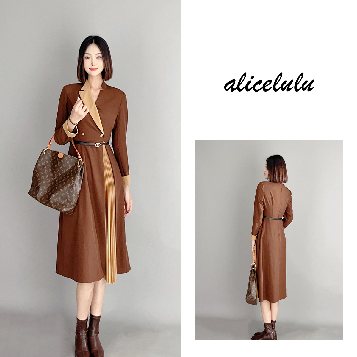 5 alicelulu “翩翩之姿”连衣裙 优雅通勤 时髦百褶 S2140460W