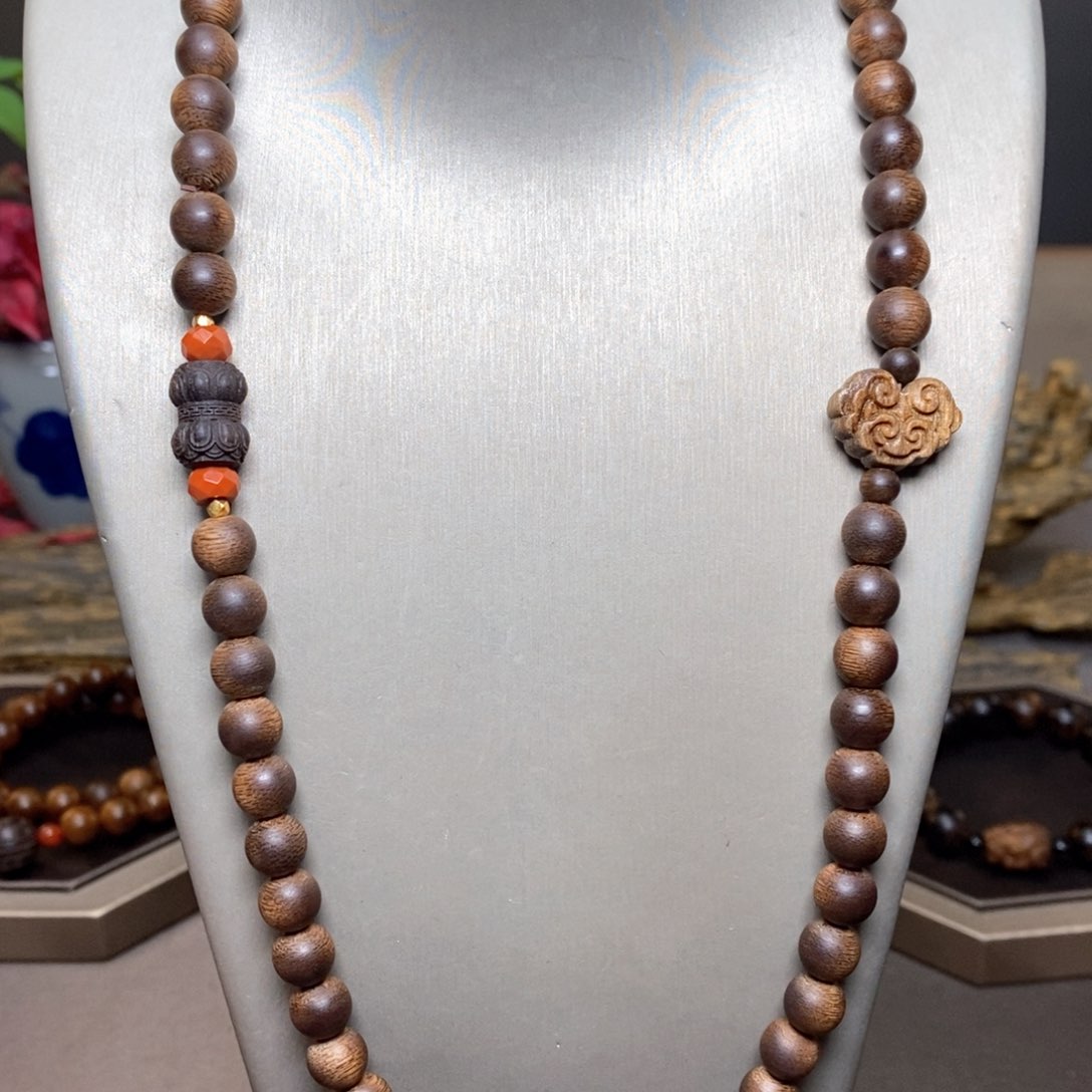 沉香手串越南芽庄白棋楠天花板08➕莲花沉香木雕