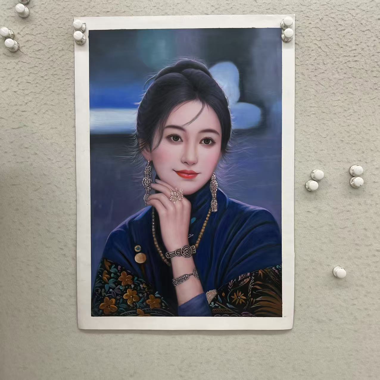 林彦新-中国新娘--都市丽人-耳环 素雅--60-90厘米-手绘油画-麻布