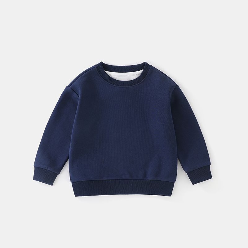 男加绒加厚款柔软纯色卫衣男童套头衫秋装秋冬