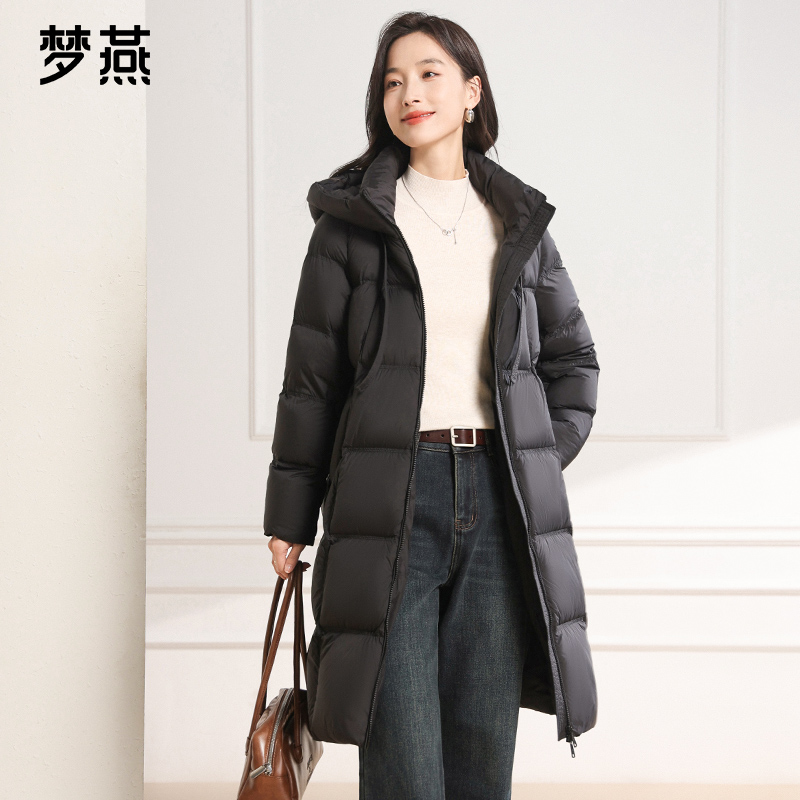 梦燕秋冬女长款连帽加厚保暖鹅绒服时尚休闲羽绒服外套CY11B5042