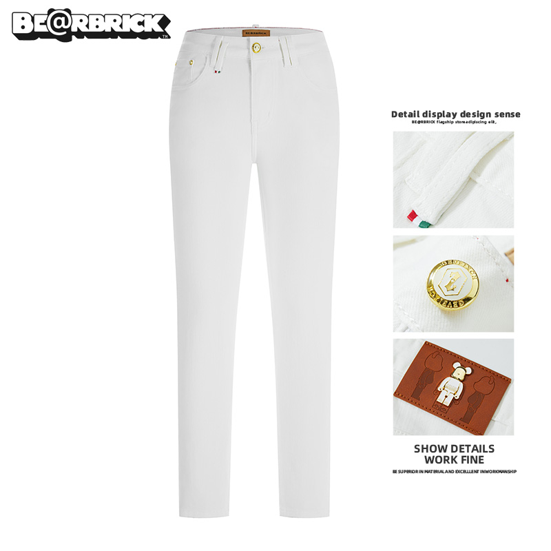 Be@rbrick积木熊【明星同款】白色牛仔裤男士夏季薄款欧货潮流男装