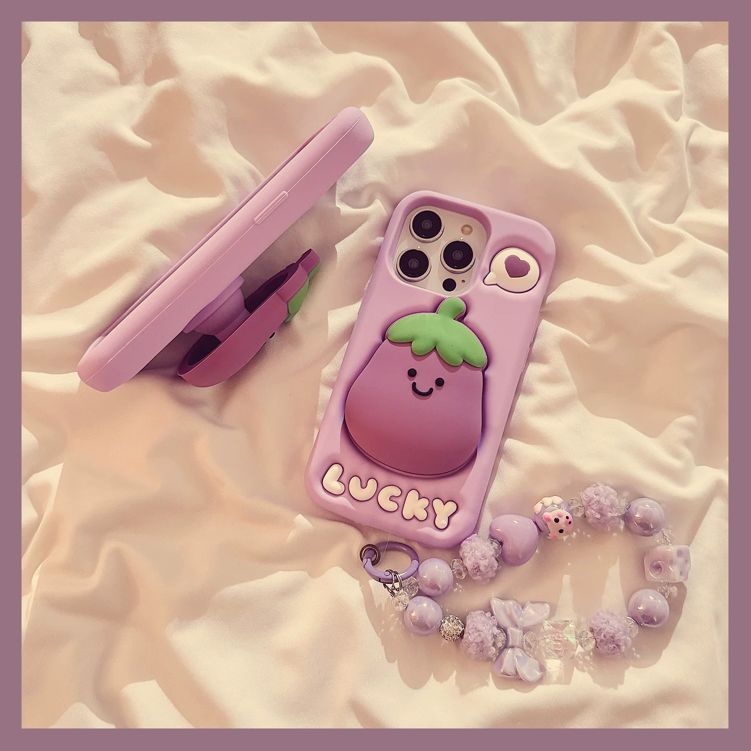 卡通jelly紫色茄子支架iPhone16pro max适用苹果15手机壳13硅胶14